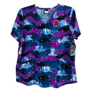 Womens Small Eeyore Scrub Top Disney Winnie The Pooh Rain Clouds